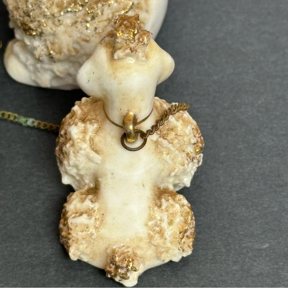 Vintage Ivory/Gold Spaghetti French Poodle Figurines Mom and 2 Puppies Japan - Picture 7 of 16